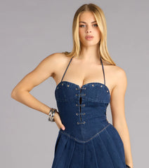 Sweetheart Strings Lace-Up Denim Dress