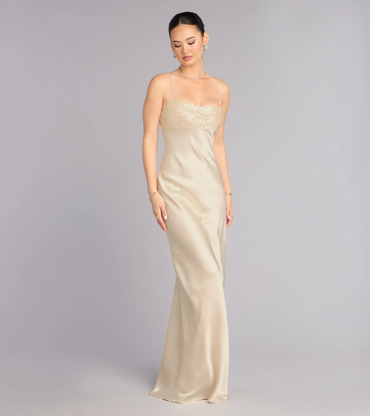 Carrie Satin Sequin Lace-Up Formal Dress