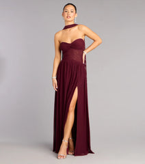 Rhea Mesh Strapless A-Line Dress With Scarf