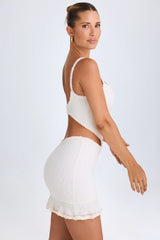 Ruffle-Appliqué Cut-Out Mini Dress In White