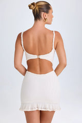 Ruffle-Appliqué Cut-Out Mini Dress In White