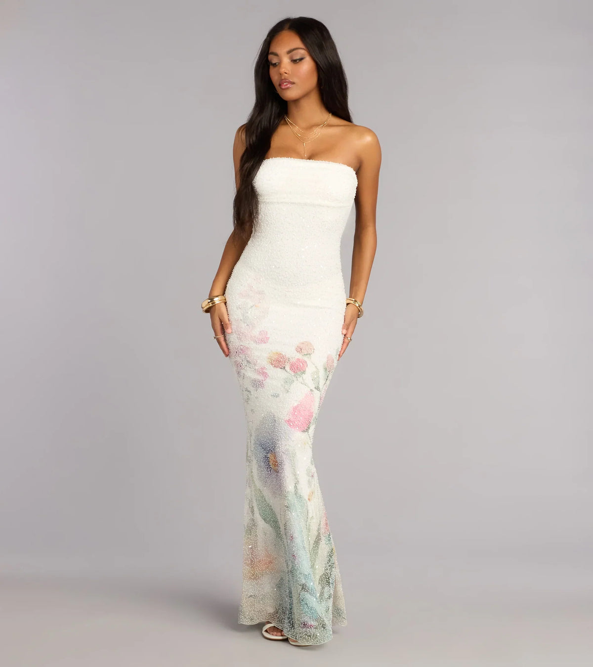 Jenna Floral Bead Mermaid Formal Dress