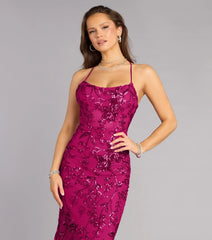 Kaelie Floral Sequin Open Back Mermaid Dress