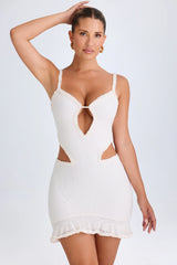 Ruffle-Appliqué Cut-Out Mini Dress In White