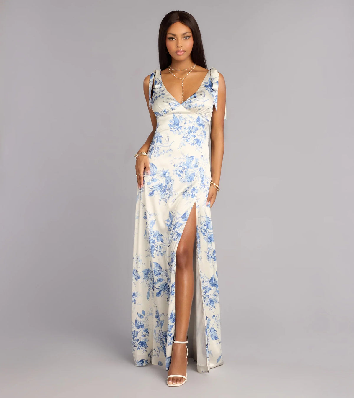 Lizzie Floral Satin A-Line Formal Dress