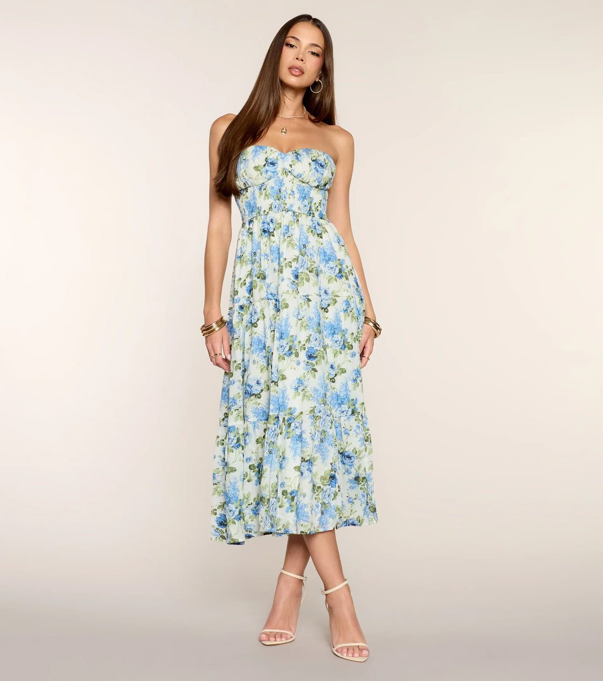 Fresh Cut Florals Strapless Midi Dress