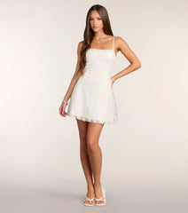 Forget Me Not Lace-Up Sequin Lace Mini Dress
