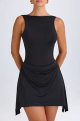Draped Open-Back Mini Dress In Black