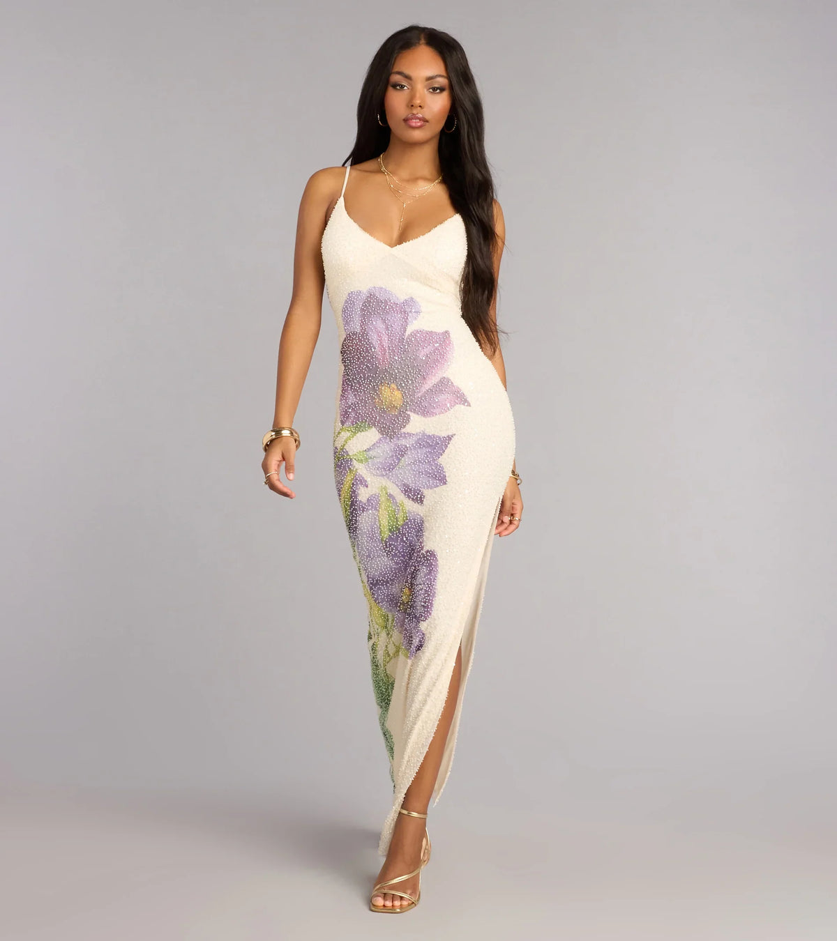 Athena Beaded Sequin Floral Formal Dress