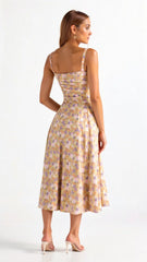 Corset Midi Dress – Tailored Waist And Flowing Skirt