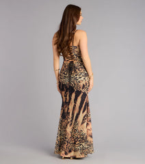 Ayva Leopard Lace-Up Mermaid Formal Dress