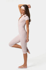 Ribbed Jersey Capri Jumpsuit In Pink Stripe
