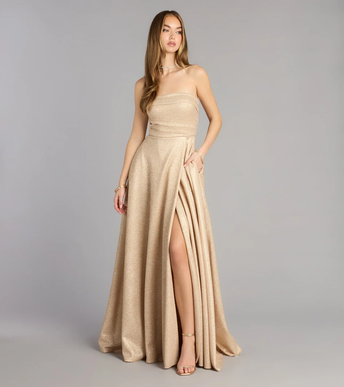 Klaudia Glitter A-Line Slit Formal Dress