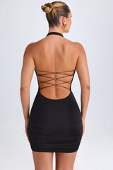 Hardware Detail Cut-Out Cowl-Neck Mini Dress In Black