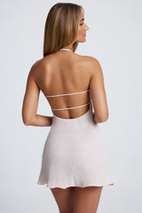 Hardware Detail Open-Back Halterneck Micro Mini Dress In Sky Grey