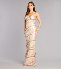 Janella Sequin Striped Formal Dress