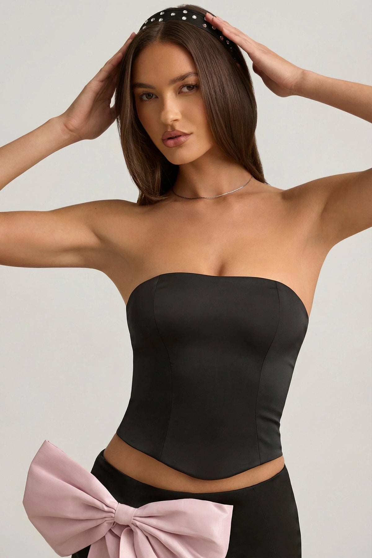 Cut-Out Bow-Detail Corset Top In Black
