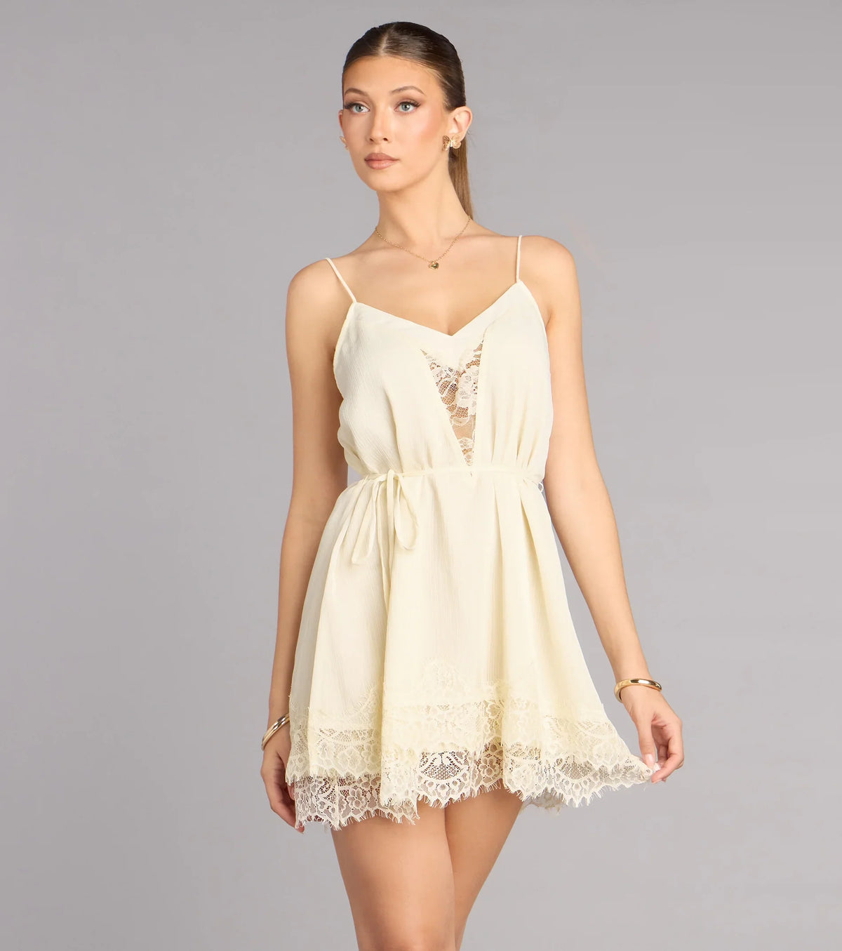 Pretty Plans Chiffon And Lace Skater Dress