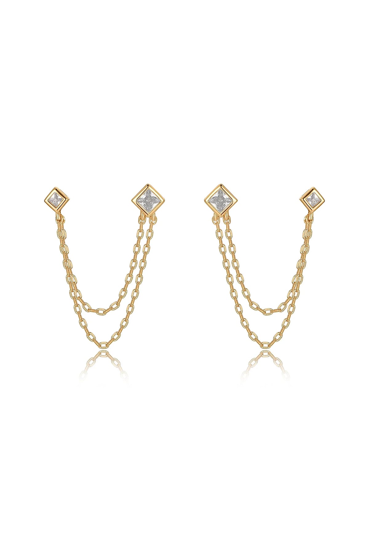 Double Piercing Diamond Shape Earrings