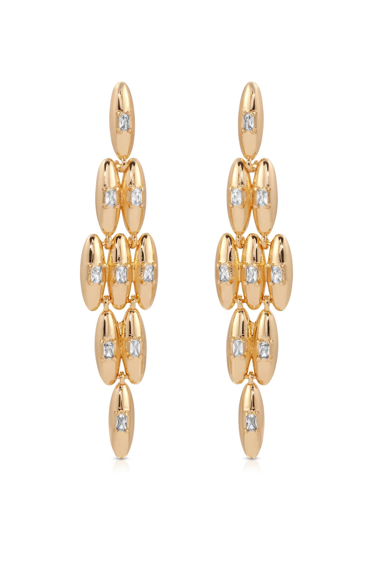 Oval Dome Baguette Dangle Earrings
