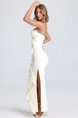 Plissé Ruffle-Trim Maxi Dress In Ivory