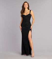 Sonia Mesh Bead Cutout Slit Formal Dress