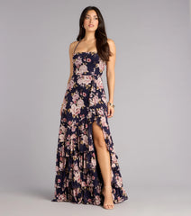 Brooke Floral A-Line Lace-Up Formal Dress