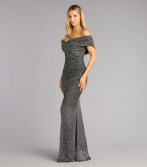 Elyse Glitter Knit Off-The-Shoulder Mermaid Dress