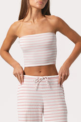 Ribbed Jersey Bandeau Top In Pink Stripe