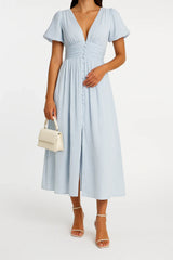 Elegant Button-Front Flowy Maxi Dress For Women