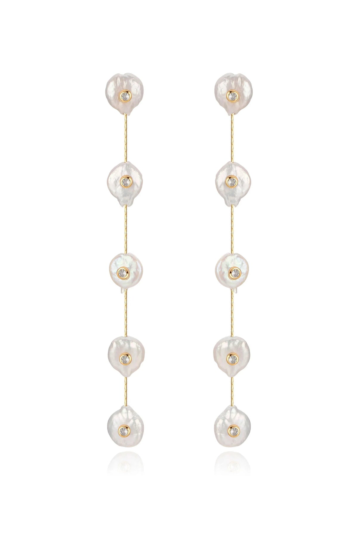 Falling Pearl and Crystal Dotted Drop Earrings