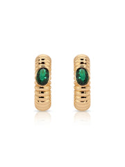 Ribbed Emerald Large Hoops