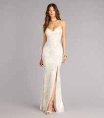 Lacey Floral Sequin Mermaid Formal Dress