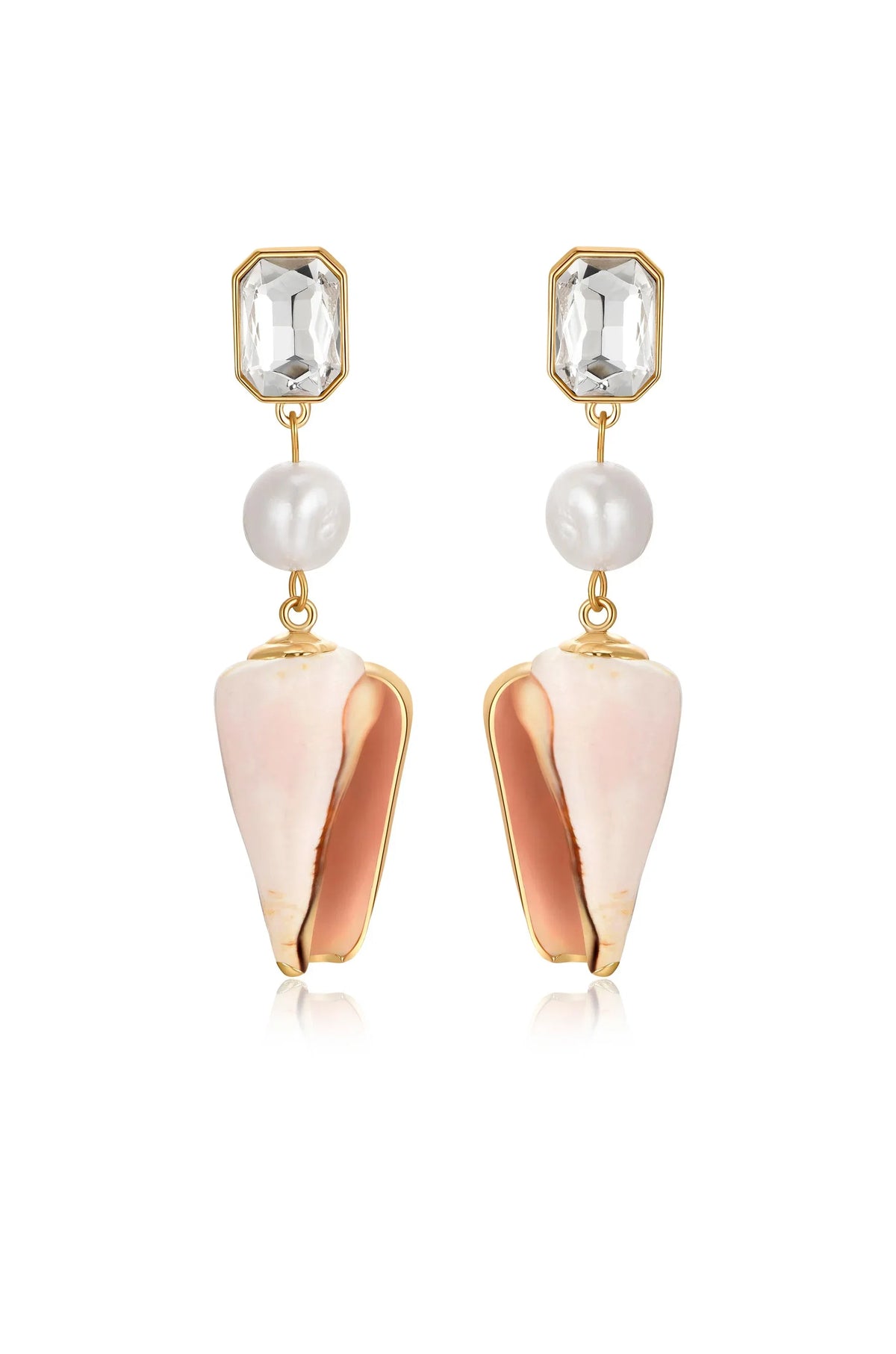 Golden Rimmed Shell Dangle Earrings
