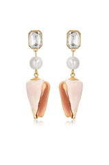 Golden Rimmed Shell Dangle Earrings
