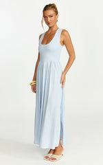 Luciana Maxi Dress - U Neck Smock Dress in Blue