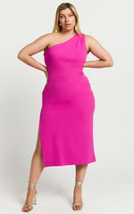 Monette Midi Dress - One Shoulder Straight Dress in Grape