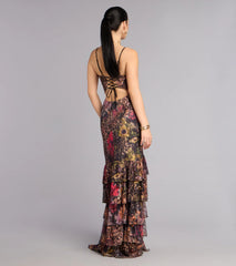 Megan Leopard Floral A-Line Formal Dress