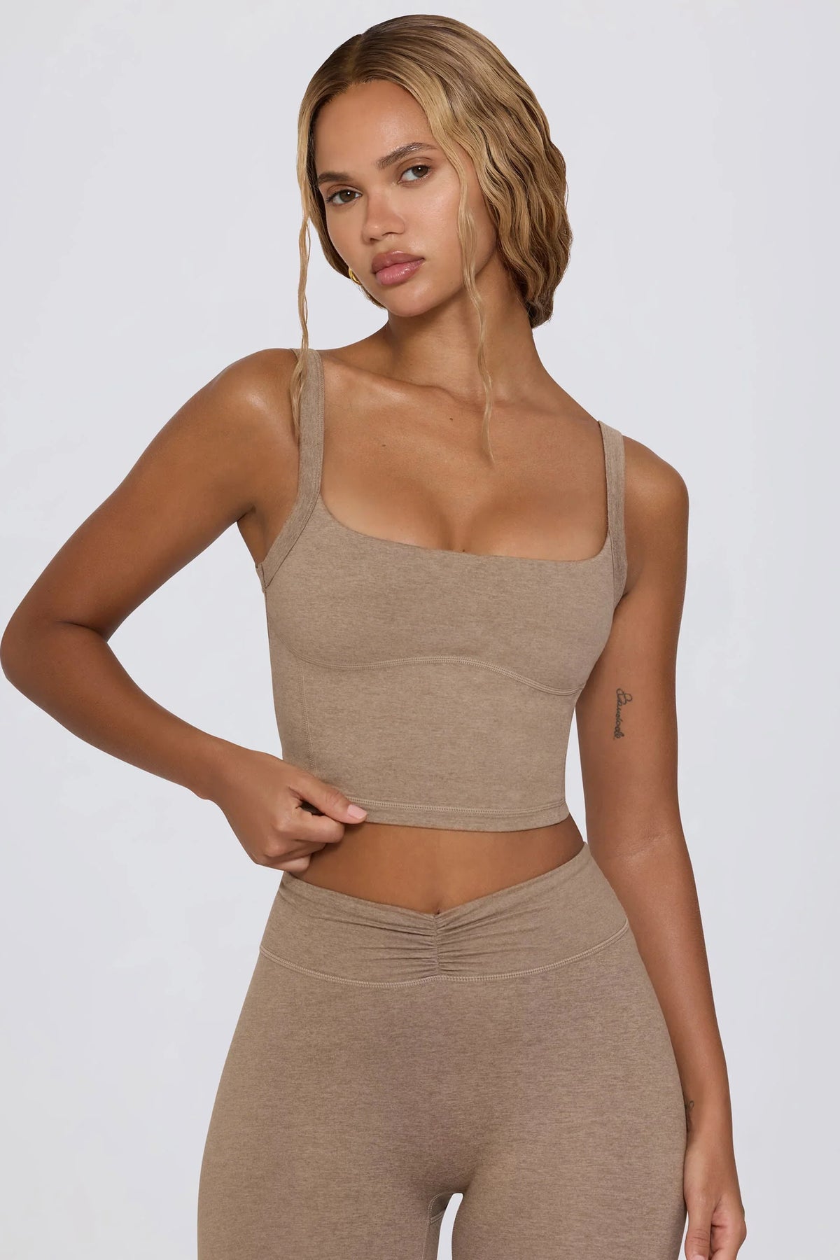 Cropped Tank Top In Mocha Marl