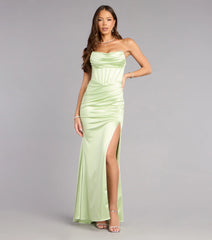 Delilah Satin Corset Slit Formal Dress