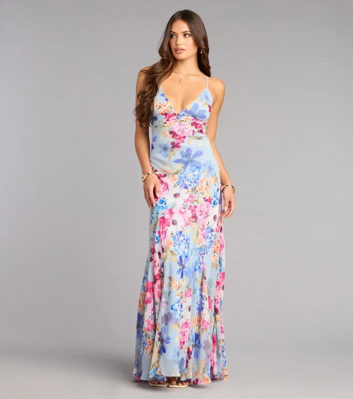Flirty Rsvp Floral Chiffon Maxi Dress