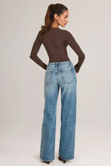 Drawstring Straight-Leg Jeans In Mid Wash