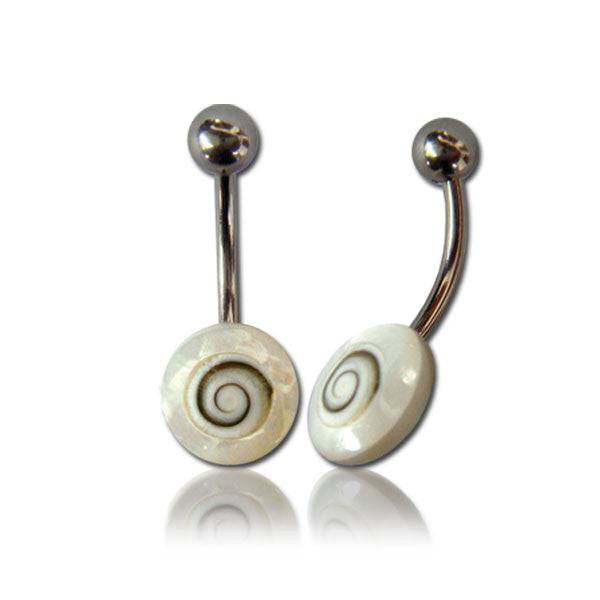 Organic Mother Of Pearl Eye Swirl Surgical Steel Belly Button Navel Ring