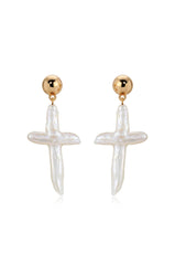 Organic Freshwater Pearl Cross Earrings