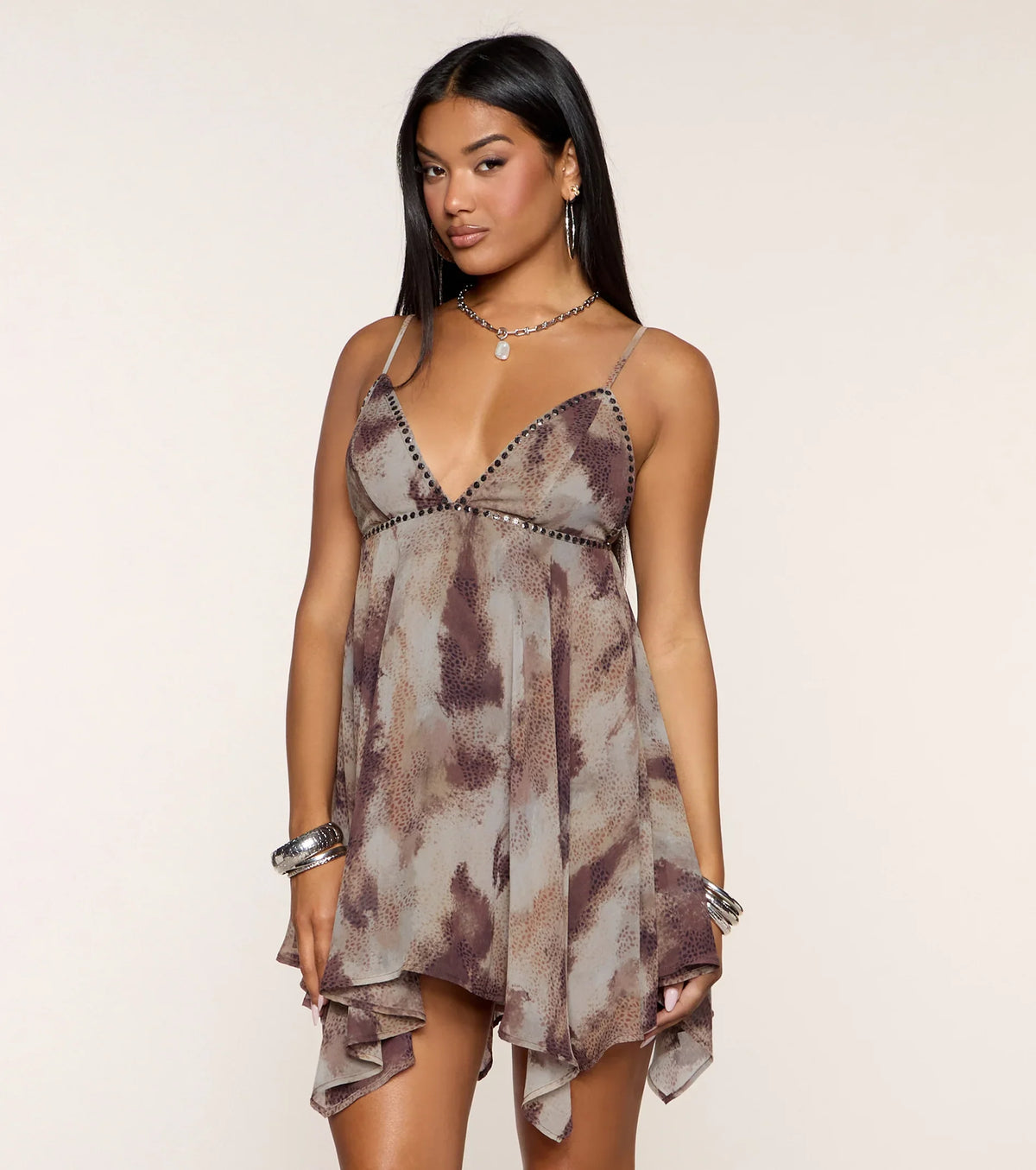 Miss Me Yet Abstract Babydoll Mini Dress