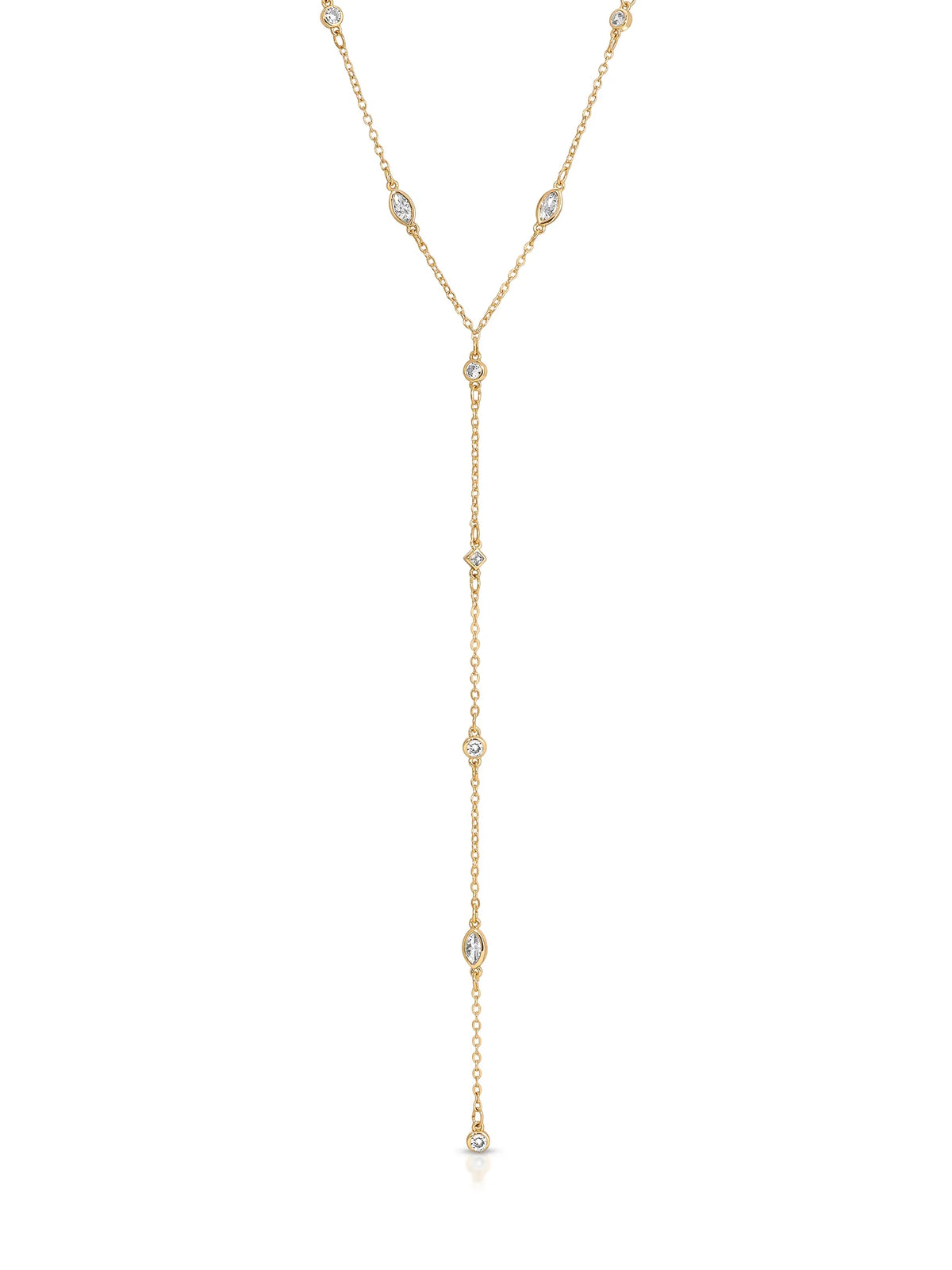 Simple Crystal Dot Lariat Necklace