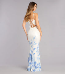 Annie Sequin Floral Lace-Up Formal Dress