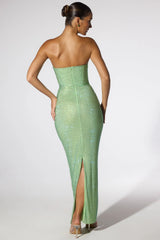 Embellished Strapless Evening Gown In Sage Green