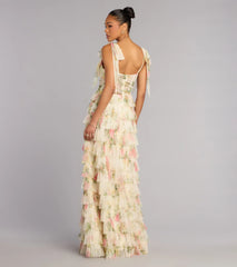 Malia Floral Ruffle A-Line Formal Dress