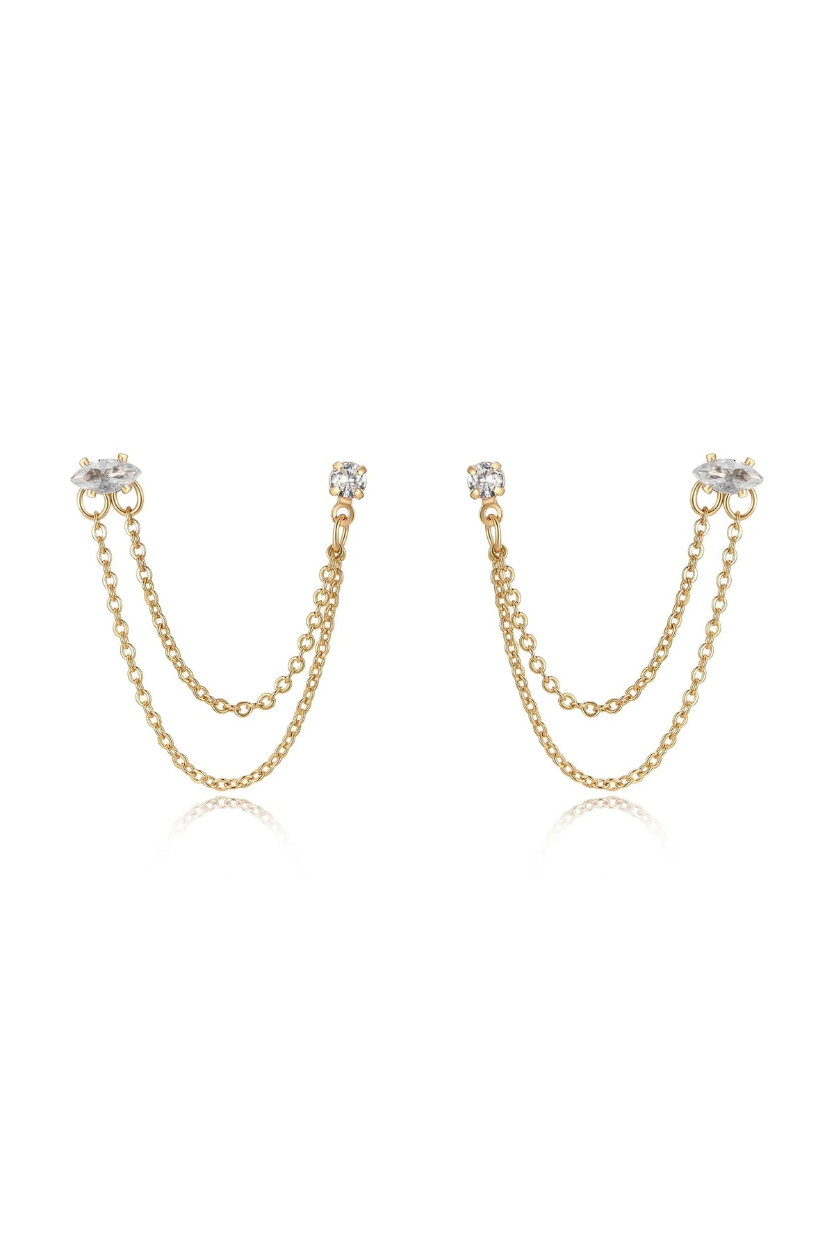 Double Piercing Chain Dangle Earrings